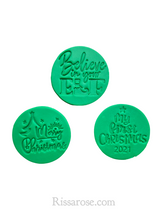 Load image into Gallery viewer, merry christams cookie stamp cake fondant embosser baby first christmas 2021 set of 3 (with 2021)