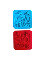 Load image into Gallery viewer, teacher cookie embossers cutter - super teacher, love inspire light bulb end of year gift teach love inspire stamp only