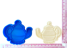 Load image into Gallery viewer, biggest morning tea cookie stamp- cancer council - tea pot,tea cup, and cancer ribbon cutter tea pot