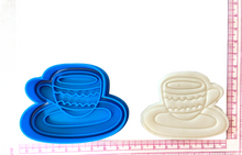 Load image into Gallery viewer, biggest morning tea cookie stamp- cancer council - tea pot,tea cup, and cancer ribbon cutter tea cup
