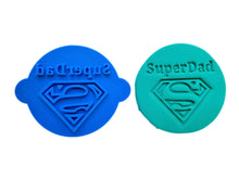 Load image into Gallery viewer, mini father&#39;s day cookie stamps - 5cm- best dad, superdad, and happy father&#39;s day superdad with a superman logo
