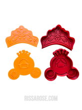 Load image into Gallery viewer, princesses tiara cookie cutter debosser pumpkin carriage raised pattern both