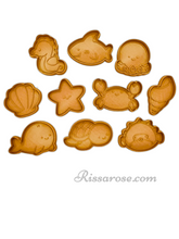 Load image into Gallery viewer, Sea Creatures  Cookie Cutter Stamp Sea Horse Shark Octopus Clam Starfish Crab Shell Whale Turtle Urchin
