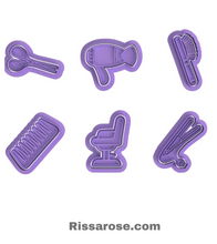 Load image into Gallery viewer, Hair Salon Cookie Cutter Stamp Scissors Blower Brush Comb Chair Iron