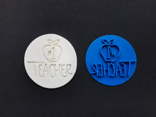 Load image into Gallery viewer, number one teacher cookie stamp apple end of year thank you gift fondant embosser cake decoration no 1 teacher