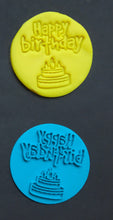 Load image into Gallery viewer, stylish happy birthday cookie stamp fondant embosser cake decoration birthday party cake balloon star mix fonts with cake