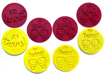 Load image into Gallery viewer, gender reveal cookie stamp fondant embosser it's boy it's girl it's twin baby shower fondant embosser cake decoration all 6