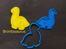 Load image into Gallery viewer, dinosaurs cookie cutter stamp t-rex stegosaurus brontosaurus tricerstops hatching number brontosaurus