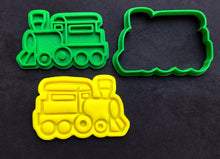 Load image into Gallery viewer, transport train digger front loader excavator bike rocket ship cookie cutter stamp fondant embosser vehicle tools train