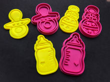 Load image into Gallery viewer, baby items cookie cutters stamps dummy rattle pram romper suit milk bottle fondant embosser