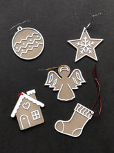 Load image into Gallery viewer, icing cookie christmas ornaments angel gingerbread man house tree train star sock bauble candy cane  pack of 5 - choice 2