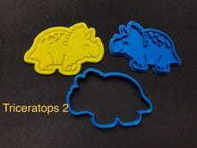 Load image into Gallery viewer, dinosaurs cookie cutter stamp t-rex stegosaurus brontosaurus tricerstops hatching number smile stegosaurus 2