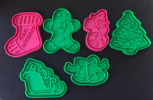 Load image into Gallery viewer, christmas tree gingerbread man candy cane bells sant on sleigh merry christmas sock