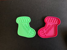 Load image into Gallery viewer, christmas tree gingerbread man candy cane bells sant on sleigh merry christmas sock merry xmas sock