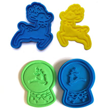 Load image into Gallery viewer, christmas cookie cutter stamp fondant embosser - reindeer & reindeer in a sphere both