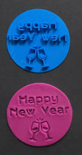 Load image into Gallery viewer, happy new year cookie fondant stamps embosse wine glass chin chin 2021 fireworks celebrition mold baking mould diy bakeware tool wine glass chin chin
