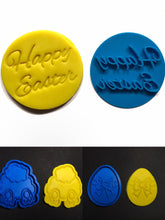 Load image into Gallery viewer, happy easter bunny easter egg cookie deep cutter stamp set all 3