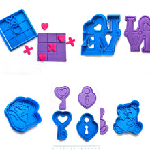 Load image into Gallery viewer, valentine's day cookie cutter stamp love rose key lock bear heart fondant embosser all 5