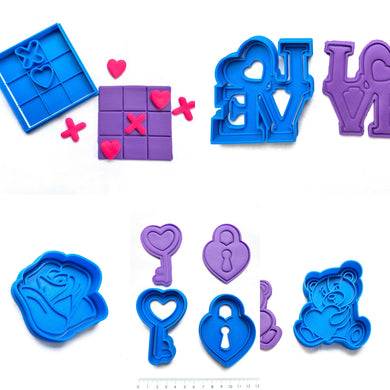valentine's day cookie cutter stamp love rose key lock bear heart fondant embosser all 5