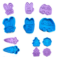Load image into Gallery viewer, easter cookie cutter - rabbit ears, eggs, carrot, church and cross