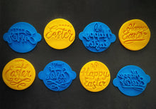 Load image into Gallery viewer, happy easter cookie stamp fondant emboseer bunny mix font cupcake topper all 4