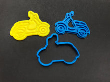 Load image into Gallery viewer, bike cookie cutter stamp bicycle bmx high wheel bike motorbike scooter fondant embosser cake tool scooter