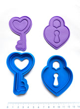 Load image into Gallery viewer, valentine&#39;s day cookie cutter stamp love rose key lock bear heart fondant embosser lock &amp; key

