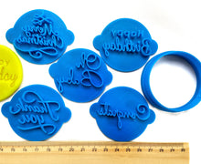 Load image into Gallery viewer, happy birthday thank you oh baby merry christmas congrats 5 x mini cookie stamp fondant package biscuit pastry cupcake fondant baking tools