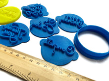 Load image into Gallery viewer, happy birthday thank you oh baby merry christmas congrats 5 x mini cookie stamp fondant package biscuit pastry cupcake fondant baking tools