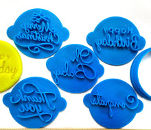Load image into Gallery viewer, happy birthday thank you oh baby merry christmas congrats 5 x mini cookie stamp fondant package biscuit pastry cupcake fondant baking tools