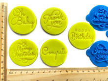 Load image into Gallery viewer, happy birthday thank you oh baby merry christmas congrats 5 x mini cookie stamp fondant package biscuit pastry cupcake fondant baking tools