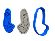 Load image into Gallery viewer, naughty cute penis and vagina genital cookie cutters embossers hens bucks nights eggplant realistic penis