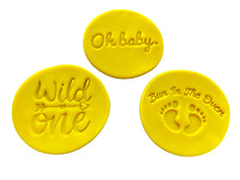 Load image into Gallery viewer, baby shower cookie stamp oh baby bun in the oven wild one fondant embosser cake decoration