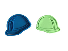 Load image into Gallery viewer, construction theme cookie cutter and embosser - road cone, dump truck, excavator, vest, helmet and concrete mixer/cement truck halmet