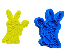 Load image into Gallery viewer, easter boy girl bunny cookie cutter and stamp fondant embosser bake tool clay tool
