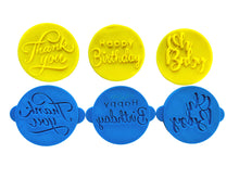 Load image into Gallery viewer, happy birthday oh baby thank you debosser cookie stamp all 3