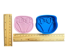 Load image into Gallery viewer, baby shower cookie cutters - milk bottle, pillow, moon with wing, nappy with bow, romper, dummy with bow nappy with bow