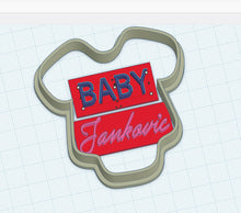 Load image into Gallery viewer, baby cookie stamp with clothes cutter - personalized baby shower gift yes