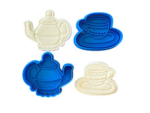 Load image into Gallery viewer, biggest morning tea cookie stamp- cancer council - tea pot,tea cup, and cancer ribbon cutter tea pot & tea cup