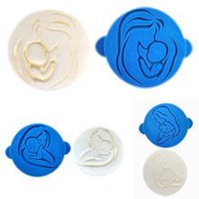 Load image into Gallery viewer, mother baby cuddle debosser cookie stamp illustrations linear silhouette