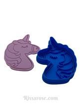 Load image into Gallery viewer, 2 styles unicorn cookie cutter and stamp - close eyes & bows