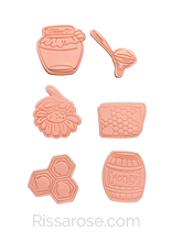 Load image into Gallery viewer, Honey theme Cookie Cutter Stamp honeycomb bee jar Winnie Fondant Embosser hexagonal