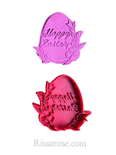 Load image into Gallery viewer, floral easter theme cookie cutter stamp - rabbit ears floral egg happy easter pyo cookie floral egg happy easter
