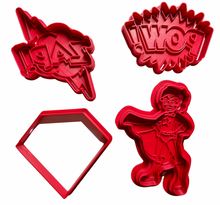 Load image into Gallery viewer, super hero cookie cutter boy wears cape soun zap paw all 4