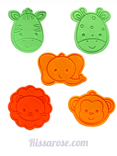 Load image into Gallery viewer, safari zoo animals cookie cutters and stamps -zebra giraffe monkey lion tiger penguin panda any 5 (please leave a message)