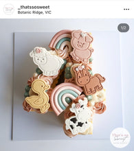 Load image into Gallery viewer, Farm animals cookie cutters and stamps - barn duck donkey chicken horse lamb cow bull pig
