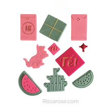 Load image into Gallery viewer, Vietnamese New Year Set Tet Cookie Cutter Stamp Floral Cat Watermelon Lantern Bamboo Sticky rice Bánh Chưng
