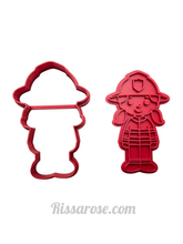 Load image into Gallery viewer, fire fighter cookie cutter truck engine fireman fondant embosser stop sign fire woman