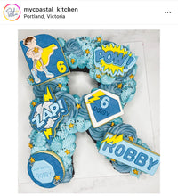 Load image into Gallery viewer, super hero cookie cutter boy wears cape soun zap paw