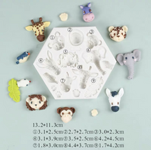 Load image into Gallery viewer, animal silicone mould  - lion monkey tiger elephant giraffe hippo - safari/forest/jungle theme